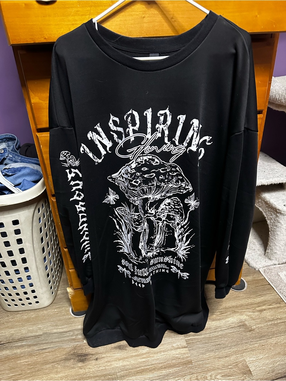 Black Graphic Long Sleeve Shirt dress - Inspiring Design